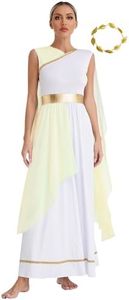 Moily Women Halloween Greek Toga Costume with Gold Leaves Wreath Headwear Ancient Toga Dress for Cosplay Party Champagne Large