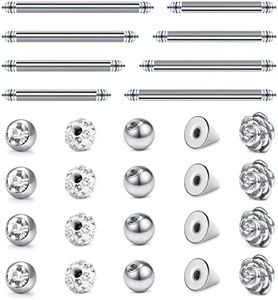 JFORYOU Replacement Bar and Balls for Straight Barbell Piercing Jewelry for Nipple Rings Tongue Ring Industrial Piercing Body Piercing 14G 12mm 14mm 16mm 18mm Bar Length