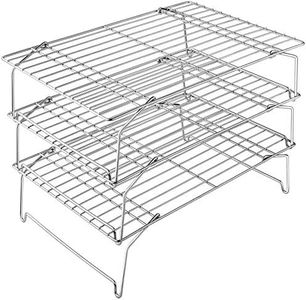 3-Tier Cooling Rack Set, P&P CHEF Stackable Stainless Steel Baking Cooling Roasting Cooking Racks for Cake, Pastry, Bread, Meat, Bacon, Collapsible & Thick wire, Oven & Dishwasher Safe - 15’’x10’’