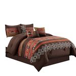 WPM 7 Piece Western Southwestern Native American Design Comforter Set Coffee Brown Queen Size Bed in a Bag Navajo Bedding- Makala (Spice Brick, Queen)