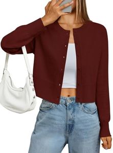 LILLUSORY Cropped Lightweight Cardigan Sweaters for Women Crew Neck Summer Clothes Fashion Spring Outfits 2026 Burgundy M