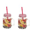 Kosh Mason Jar With Lid And Straw For Drinks, Beverages Fruit Juice Glass Airtight Frosty Jar with Handle Mason mug Jars set with Lid and Reusable Straw (Random Color, Clear, 450 ml) (2 PC)