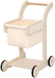 OOOK Baby Push Walker Doll Stroller, Wooden Baby Walker for Girls and Boys, Kids Shopping Cart for Toddlers, Kids Stand Learning Walker with 4 Wheels