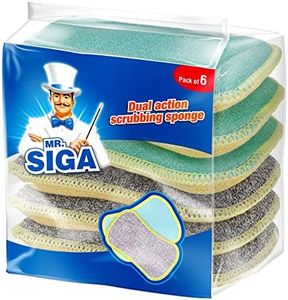 MR.SIGA Dual Action Scrubbing Sponge, Pack of 6, Size:15x8.5x2.3cm