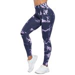 Yaavii Tie Dye Seamless Gym Leggings for Women High Waist Butt Lifting Yoga Pant Workout Running Navy L