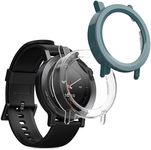 kwmobile Cover Compatible with CMF Watch 3 Pro Covers - 2X Tempered Glass with Plastic Frame - Transparent/Green