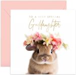 Old English Co. Bunny Rabbit Very Special Goddaughter Card - Bunny Rabbit Floral Cute Birthday Card for Her - Cute Well Done Congratulations Cards from Grandchildren | Blank Inside Envelope