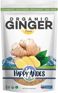 Happy Andes/ Andean Star USDA Organic Ginger Powder, Pure Ground Dried Root, Highly Aromatic, Strong Immunity, 100% from Peru, Tea, Superfood, Non-GMO, Gluten Free, Kosher, Keto, 1 lb