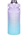 OXMEZA Sipper Water Bottle 2 Liter with Motivational Time Marker Non-Toxic Water Bottle for Office, Water Bottle for Gym, Plastic, Pack of 1 (2000 ML Purple)