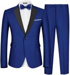 MAGE MALE Men's 2 Piece Suit Notched Lapel One Button Slim Fit Formal Wedding Prom Tuxedo Suits Blazer Pants with Bow Tie Set