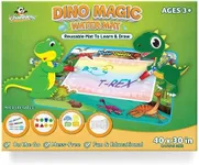 Channie's Reusable Dino Magic Water Mat for Toddlers 3+ Years - Aqua Drawing Mat with Water Pens, Stamps, Number Stencil, and Drawing Booklet - Mess Free Water Mat for Kids