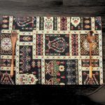 DaDa Bedding Turkish Batik Mughal Floral Tapestry Set of 4 Placemats - Woven Cotton Linen Kitchen Dining Table Mats - Multi-Colorful Black Vintage Indian Garden Ornament Dark Botanical - 13” x 19”