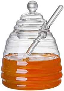 HZIYOU Honey Jar and Glass Made Honey Dipper and Honey Pot Heat-Resistant Beehive Honey Pot for Home Kitchen (400ML, transparent)