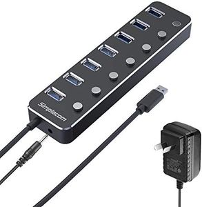 Simplecom CH375PS Aluminium 7 Port USB 3.0 Hub with Individual Switches and Power Adapter