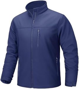 TACVASEN Softshell Jacket Men Fleece Lined Lightweight Stand Collar Mens Winter Coat Waterproof Rain Jacket Full Zip for Casual Work, Royal Blue, 2XL