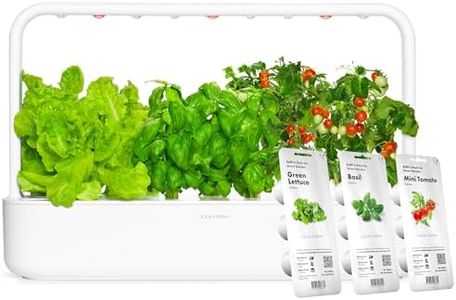 Click & Grow Smart Garden 9 Indoor Herb Garden Kit with Grow Light | Easier Than Hydroponics Growing System | 9 Plant Pods Included (3 Tomato, 3 Basil and 3 Green Lettuce) | Silent Technology, White