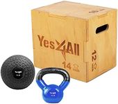 Yes4All Combo 10Lb Slam Ball, Wooden Plyo Box (16"x14"x12") and 15Lb Kettlebell for Strength and Crossfit Workout