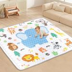 Funsland Large Baby Play Mat for Floor - 200x180cm Soft Playpen Mat Foldable, Cotton Waterproof Baby Tummy Time Crawling Mat, Non-Slip Animal Kids Playmat Gifts for Toddler, Machine Washable