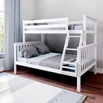 Max & Lily Bunk Bed Twin Over Full Size with Ladder, Solid Wood Platform Bed Frame with Ladder for Kids, 14" Safety Guardrails, Easy Assembly, No Box Spring Needed, White