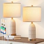 Table Lamps for Bedroom Set of 2, Farmhouse 3-Way Dimmable Touch Lamp for Nightstand with 2 USB Charging Ports, White Vintage Rustic Boho Bedside Lamp for Living Room End Table (Bulbs Included)