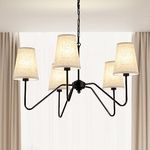 JSDORSY Chandelier with Linen Shade, Black Dining Room Light Fixtures Over Table, Classic Pendant Light Fixtures Ceiling Hanging for Living Room Bedroom, 5-Arm, 30" Dia