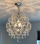 A1A9 Modern Crystal Chandelier Lighting Fixture, 3 Light Crystal Raindrop Lampshades Ceiling Light, Chrome Hanging Pendant Lights for Dining Room Bedroom Living Room Entryway