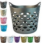 Plastic Laundry Basket With Handles Flexi Large Storage Round Hipster Hamper For Clothes Nursery & Home Organisation 13 Colours 30L (Grey)