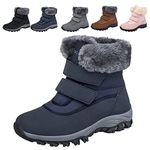 Waterproof Walking Boots Womens Winter Snow Boots Warm Fur Lined Ankle Boots Anti-Slip Hiking Outdoor Shoes Blue 6.5 UK (Label Size 40)