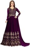 Trendmalls Women's Georgette Embroidery Anarkali Suit Set (TM.G42-Purple-S)