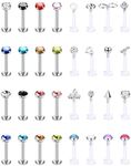 Kakonia 32Pcs 16G Lip Rings Stainless Steel Labret Studs Monroe Ring Piercing Jewellery for Women Men Conch Cartilage Tragus Helix Earring Barbells 6mm 8mm 10mm, Stainless Steel