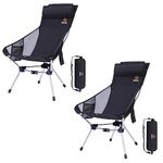 Nice C Camping Chair, Chaise Camping, Folding Chair High Back, Backpacking Chair, Compact & Heavy Duty Outdoor, Travel, Picnic, Festival with 2 Side Pockets, Pillow &Carry Bag (Two Black)