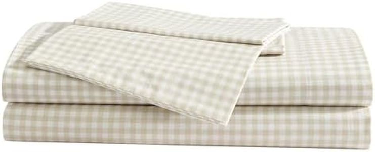 Eddie Bauer - Sheet Set, Cotton Percale Bedding with Matching Pillowcase, Crisp & Breathable, 200-Thread Count, Classic Comfort Essentials (Little Gingham Beige, Queen)