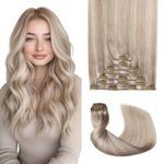 Sweetmet Pro2.0 Clip in Hair Extensions Real Human Hair 22inch 7pcs #18p1000 Ash Blonde with Bleach Blonde Real Hair Extensions Clip in Human Hair Extensions 120g Double Weft（#18P1000-22inch）