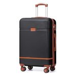 Krute Luggage PC+ABS Hardshell Suitcase with Wheels TSA Lock Lightweight Suitcase Checked-Medium 24 Inch (Black-Brown)