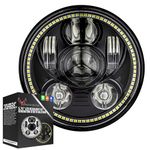 Eagle Lights Harley LED Halo Generation III Black 5.75-Inch LED Headlight with White LED Halo Ring for Harley Sportster, Dyna, Indian Scout, and Others