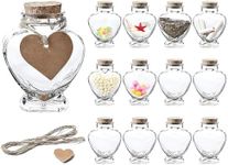 WHOLE HOUSEWARES Heart Shaped Decorative Glass Bottles with Cork Stoppers - 12-Pcs, 5 oz Wish Bottles for Wedding Favors, Keepsakes, Spices, Bath Salts - Includes Personalized Heart Labels and String