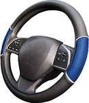 UKB4C Car Blue & Black Leather Look Steering Wheel Covers Universal 15 inch Breathable Anti-slip Wheel Sleeve Protector