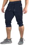 FASKUNOIE Workout Pants for Men Training Basketball 3/4 Long Shorts with Pockets Navy Blue