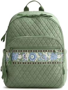 Vera Bradley Women's Premium Cotton Bancroft Backpack – 15" Laptop & Trolley Sleeves – Vineyard Green Chambray, 28L
