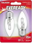 2 Pack of Eveready Halogen Candle 20W=25W Light Bulbs, ES E27, Large Edison Screw Cap, 100% Dimmable, Warm White, 235 Lumen