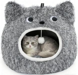 CATISM Cat Bed for Indoor Cats - Cat Bed Cave Washable, Soft Plush, Removable Pillow, Non-Slip Base, Large Cave with Toy Balls for Kitty and Small Animals