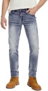 Betu Men's Classic Vintage Distressed Denim Jeans, Slim Straight Fit Heavy Wash Ripped Patchwork Streetwear Pants(BM23,32) Blue