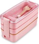 Bento Box with Cutlery Set - 3 Layer Compartment Stackable Launch Box - 900ml Meal Prep Container, Dishwasher & Microwave Safe, Leak Proof Launch Boxes for Kids & Adults (Pink)