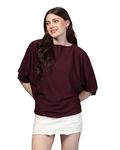 Zilcon Women Fashion Trendy Ribbed Boat Neck Top Half Sleeves Long Top for Women Formal, Casual, Office, Date, Outing, Party Tops (in, Alpha, M, Regular, Maroon)