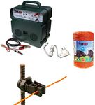 Electric Fence Kit with 1 Dual Power Electric Fence 12 V/220 V + 1 Wire 500 MT 6 Mm² + 100 Pieces Isolators for Iron Posts - Electric Fence for Horses Cows Boar