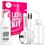 Lash Shampoo Kit by STACY LASH Foaming Cleanser with Eye Lash Spoolies & Rinse Bottle & Cleansing Pad & Brush for Eyelash Extensions & Clusters & Natural Eyelashes