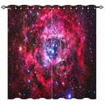 YUANZU Galaxy Curtains - Space Universe Red Pink Nebula Sky Stars 3D Print Pattern Eyelet Blackout Thermal Insulated & Room Darkening Window Drapes for Kids Boys Girls Bedroom 2 Panels W117cm x D137cm