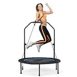 COSTWAY 40" Mini Trampoline, Foldable Fitness Bouncer with 4-Level Adjustable Foam Handle & 2 Resistance Bands, Indoor Outdoor Exercise Rebounder Workout for Kids & Adults (Blue + Black)