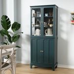 ARTPOWER 72" Freestanding Kitchen Pantry Storage Sideboard, Classical Tall Cabinet with Glass Door and Adjustable Shelves for Kitchen, Livingroom and Dining Room, Dark Teal