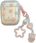 Clear Colorful Star Pattern Earbuds Case for AirPods 1/2, Shock-Absorbing Case Cover with Pendant Full Protective Skin Accessories for Women Men Girl Boy